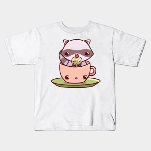 Teacup raccoon with ice cream Kids T-Shirt